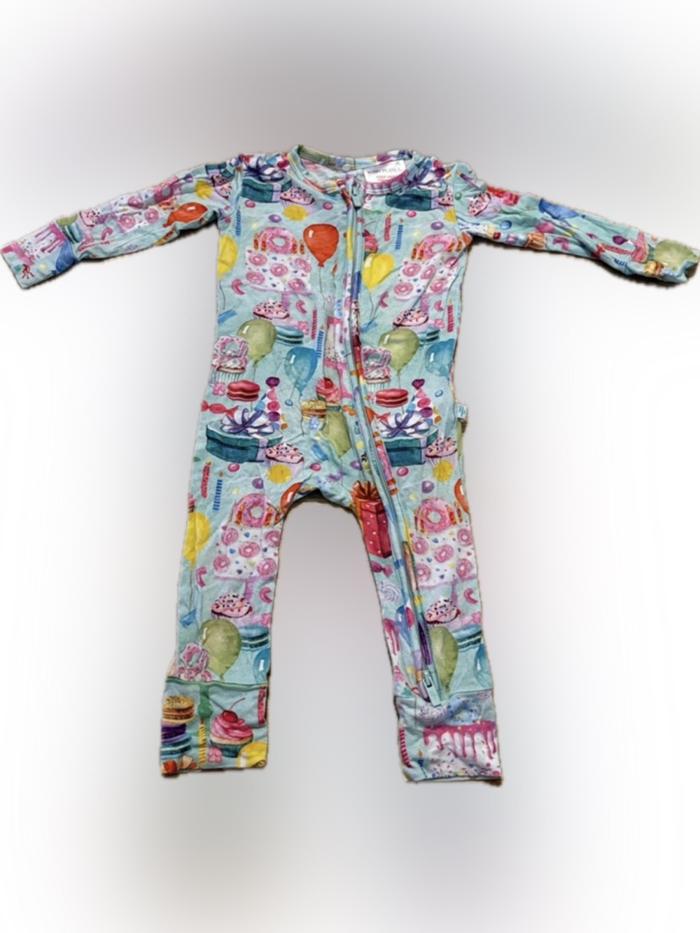 Posh Peanut Birthday Zip One-Piece in Light Blue
